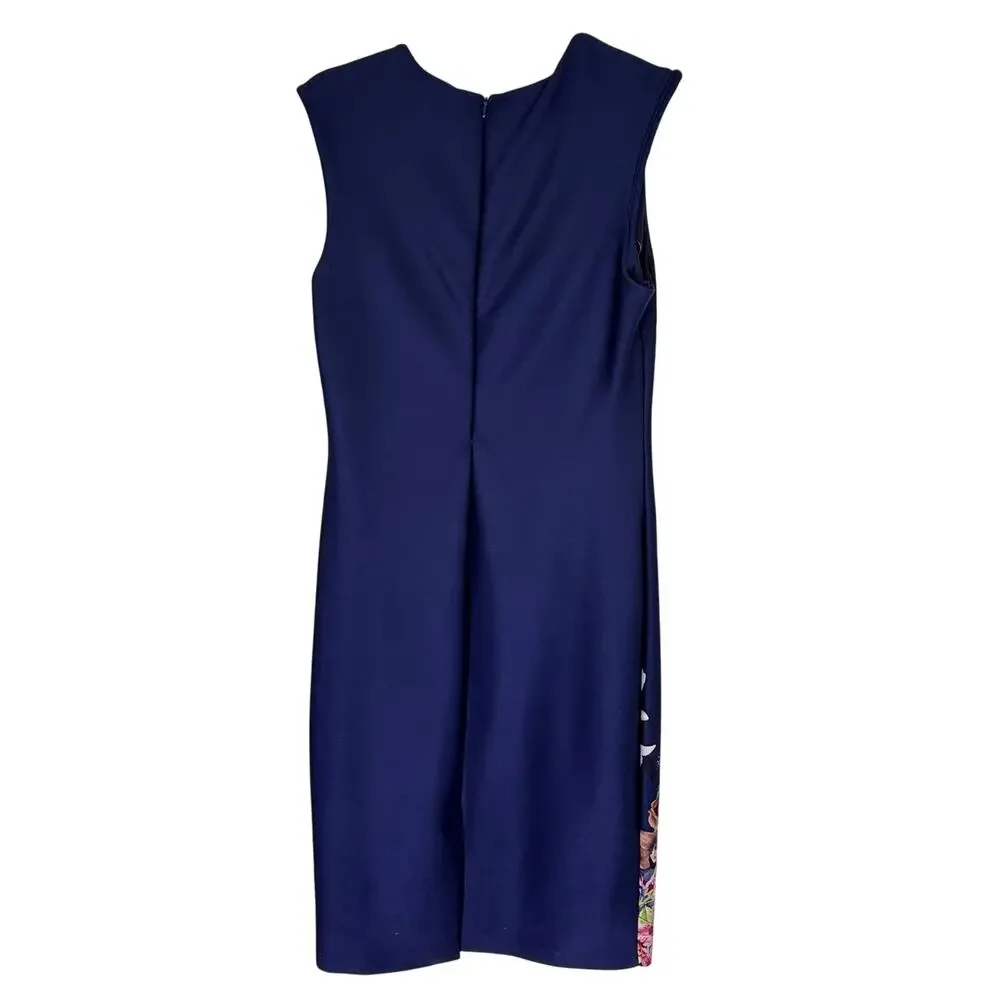Worthington Navy Blue w/ Florals Bodycon Sleeveless Smooth Stretch‎ Dress Size 6
